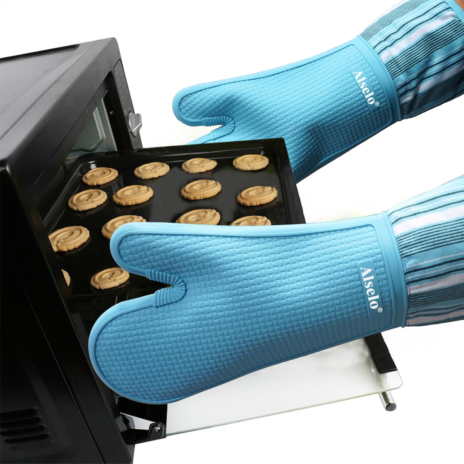 Alselo Oven Mitts Heat Resistant Silicone for 550 Degrees