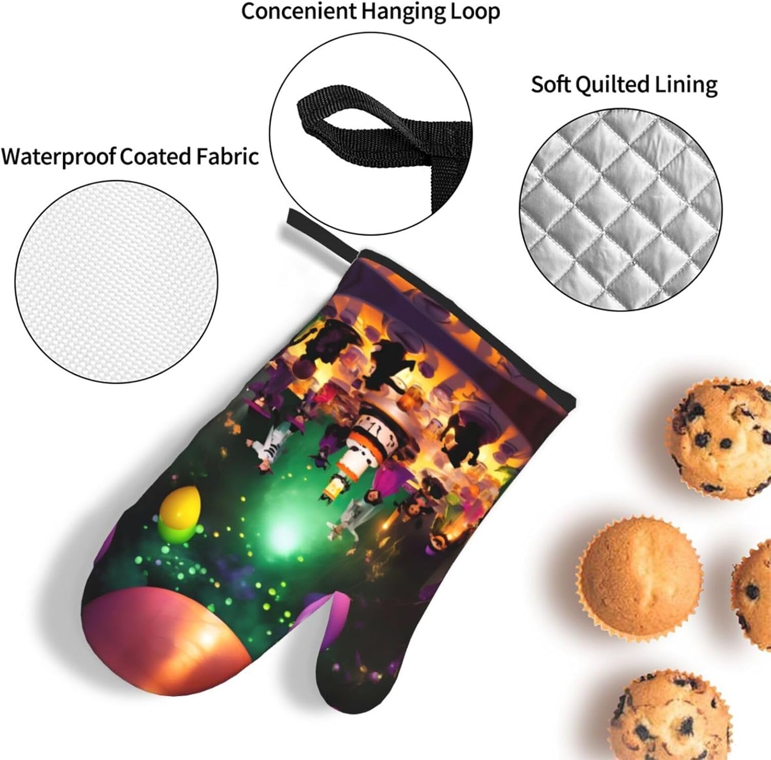 Halloween Party Oven Mitts and Pot Holders Set - Durable Heat Resistant Kitchen Gear
