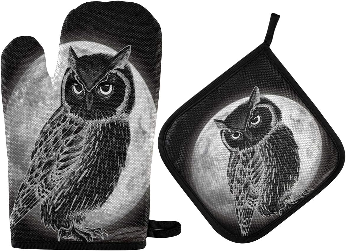 Halloween Animal Owl Potholders Oven Mitts Set