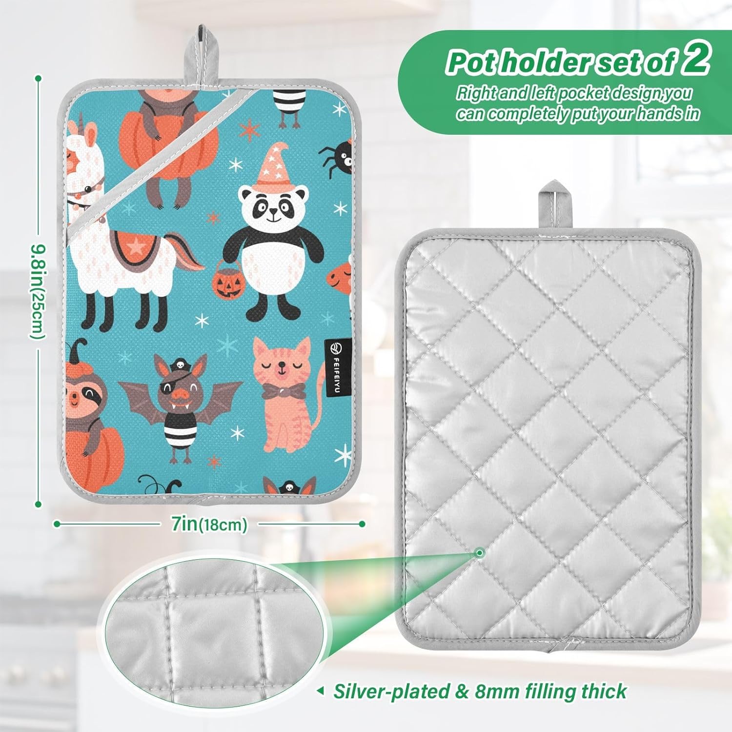Halloween Halloween Animal Llama Potholders with Pockets Non-Slip Oven Mitts
