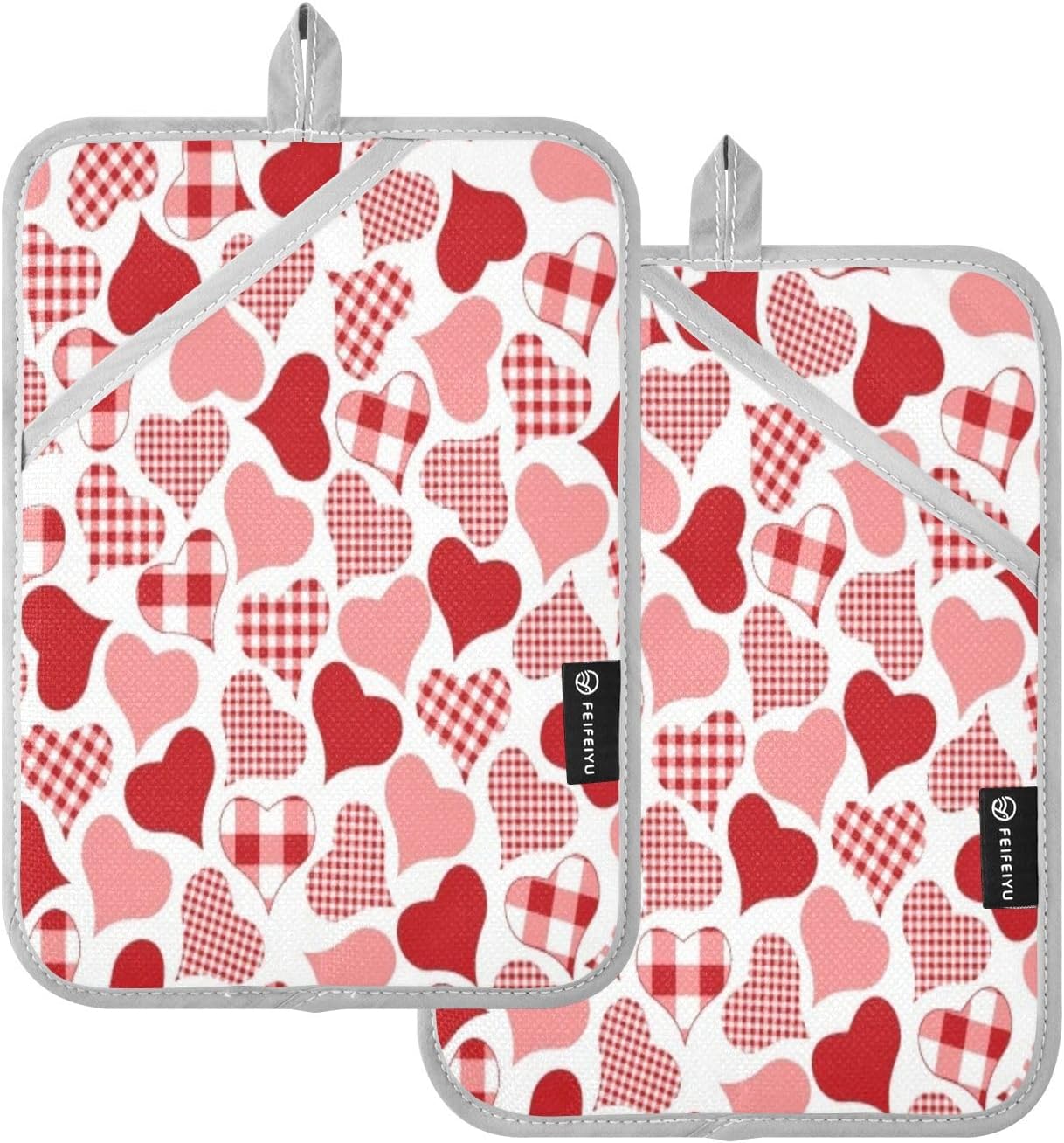 Kcldeci Check Hearts 2-Pack Pot Holder Set