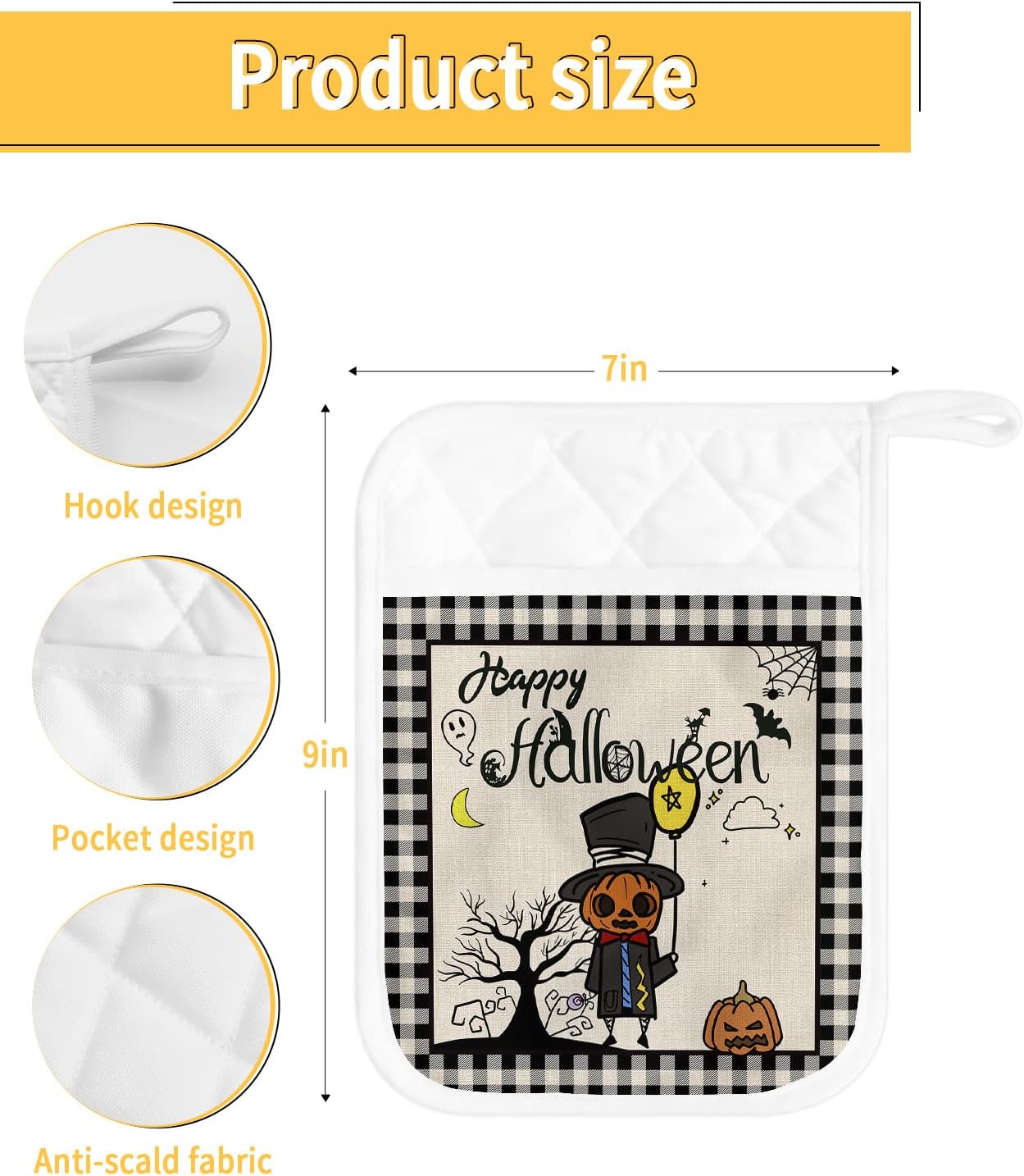 Halloween Ghost Potholders Set of 5 with Pocket
