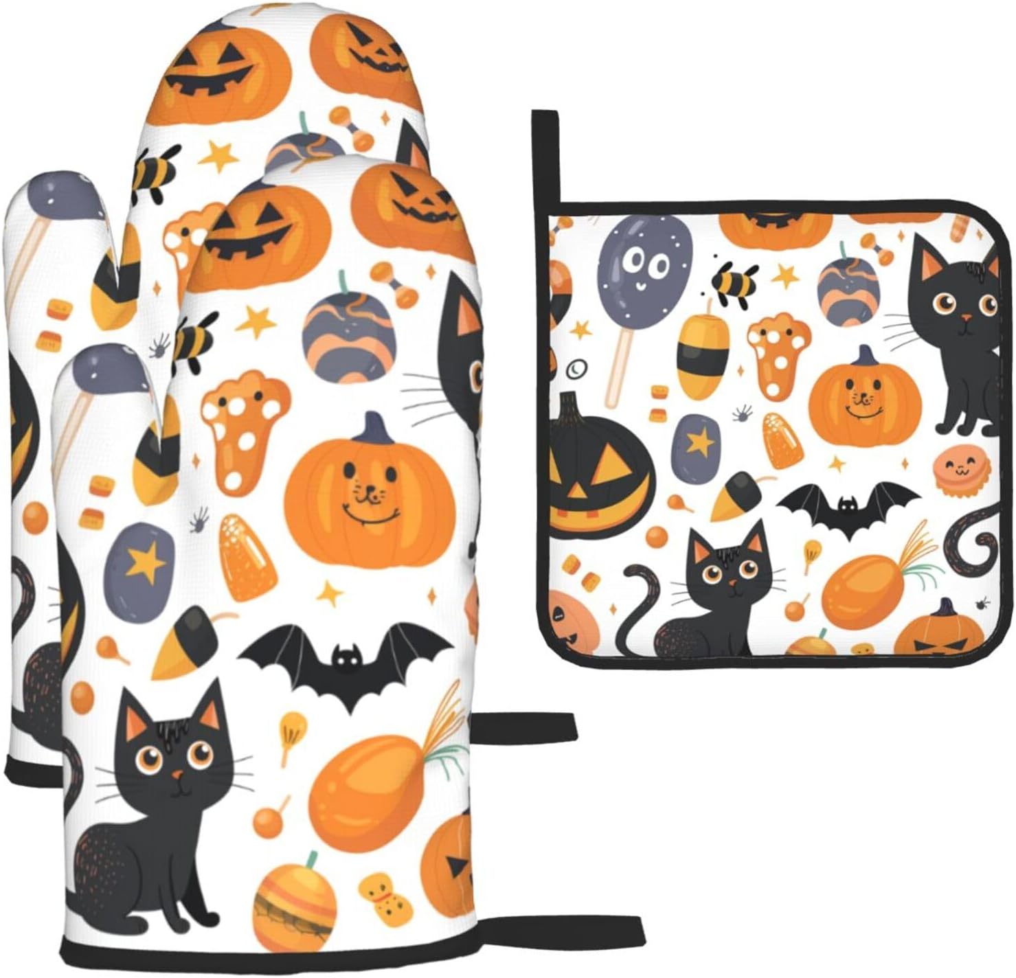 Halloween Pattern Oven Mitts Pot Holders Set