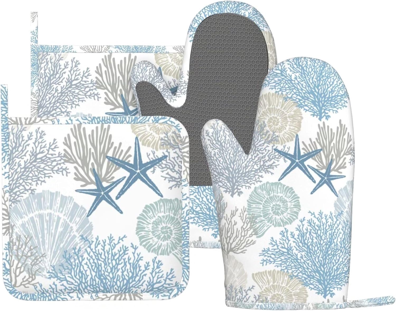 Nautical Heat-Resistant Oven Mitts with Quilted Liner 4PCS for Kitchen Cooking