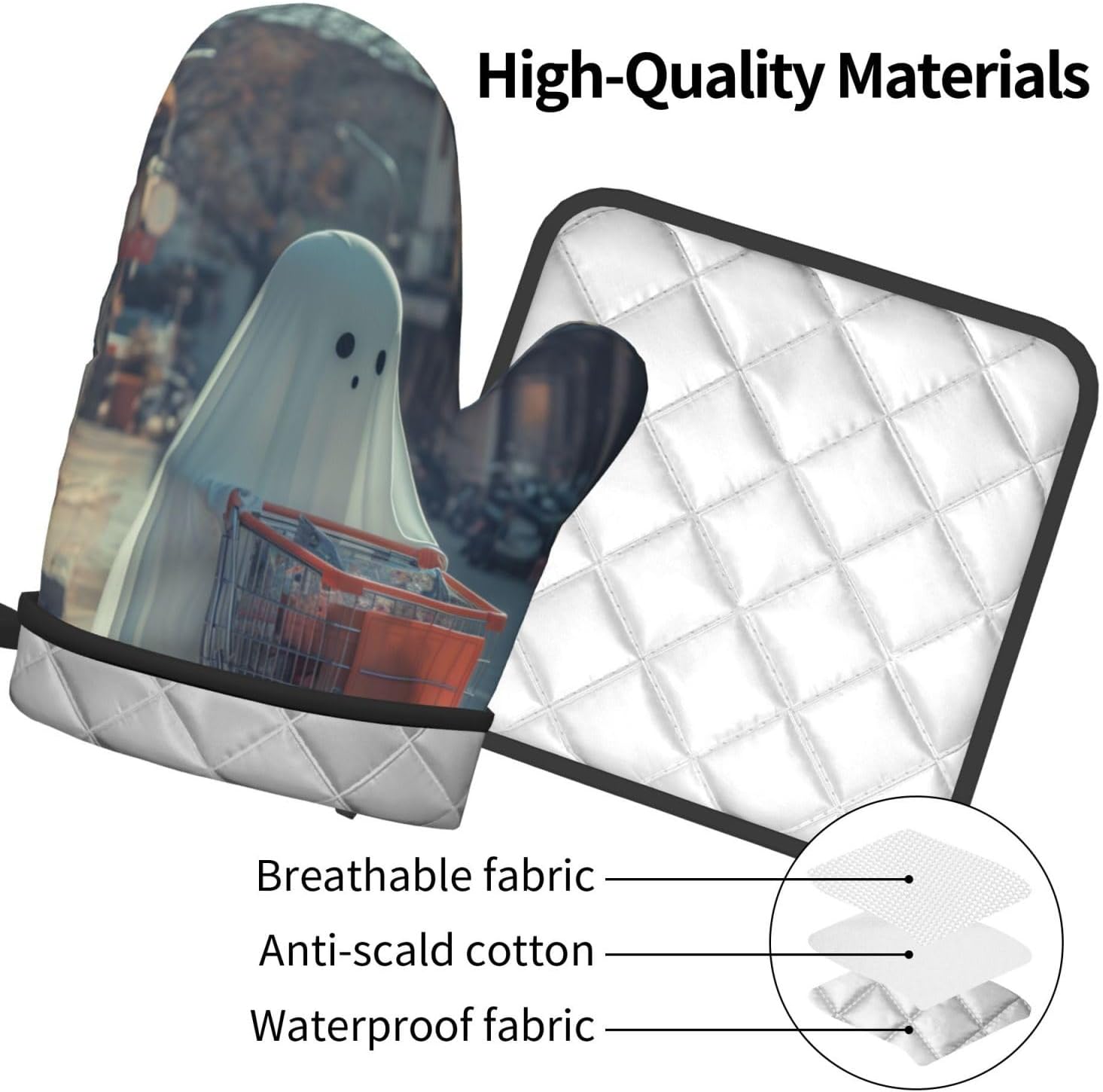 Gjieliness Funny Halloween Ghost Oven Mitts and Pot Holders Set 1