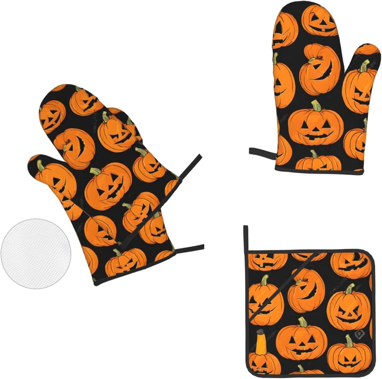 Vuiopuf Halloween Pumpkin Oven Mitts 4-Piece Set
