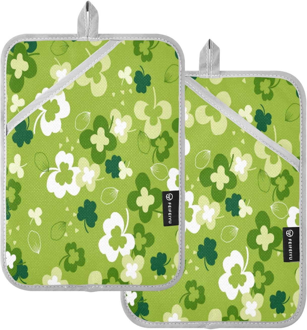 Kcldeci Green Clover Heat-Resistant Oven Mitts 2-Pack