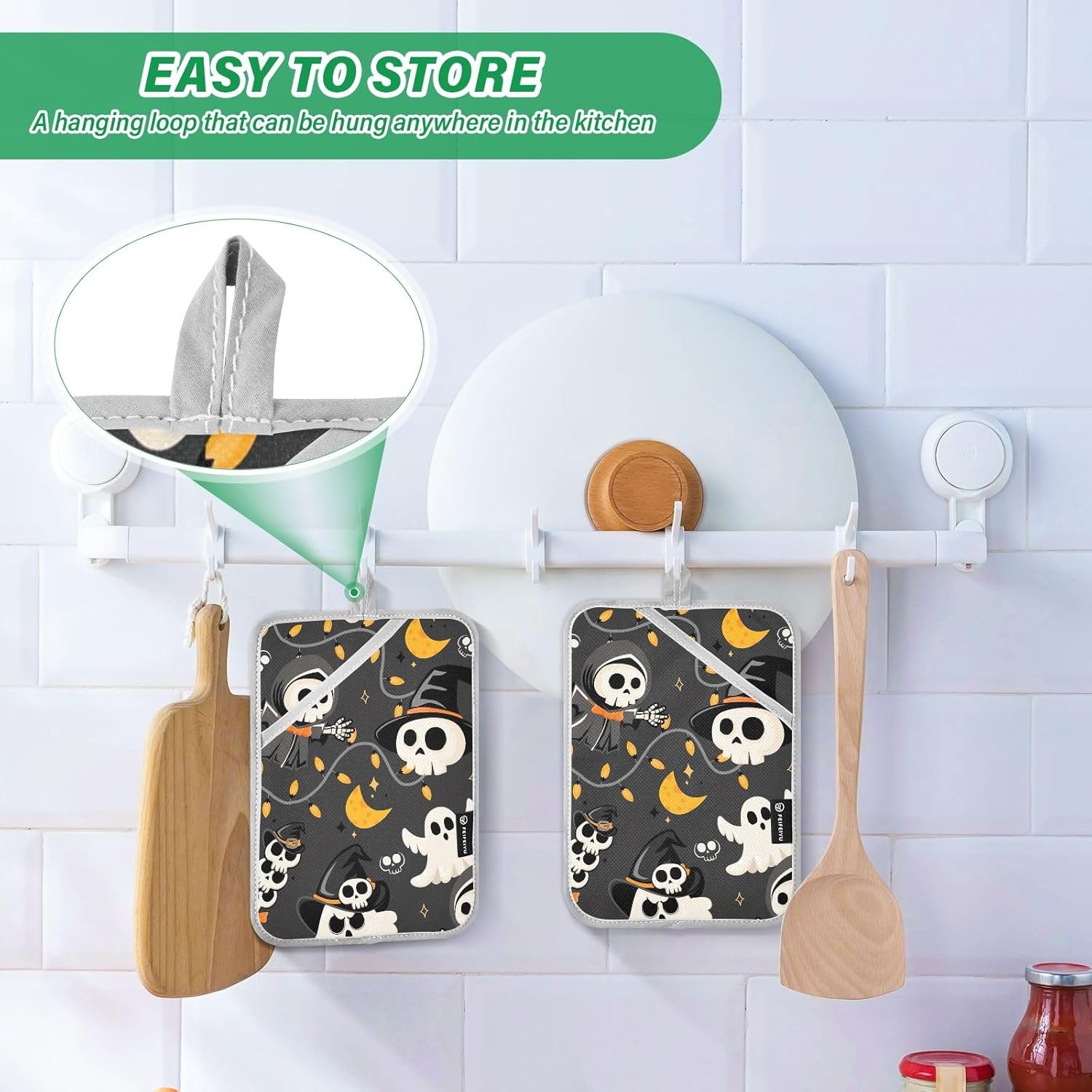 GAIGEO Halloween Skeleton Witch Potholders Set