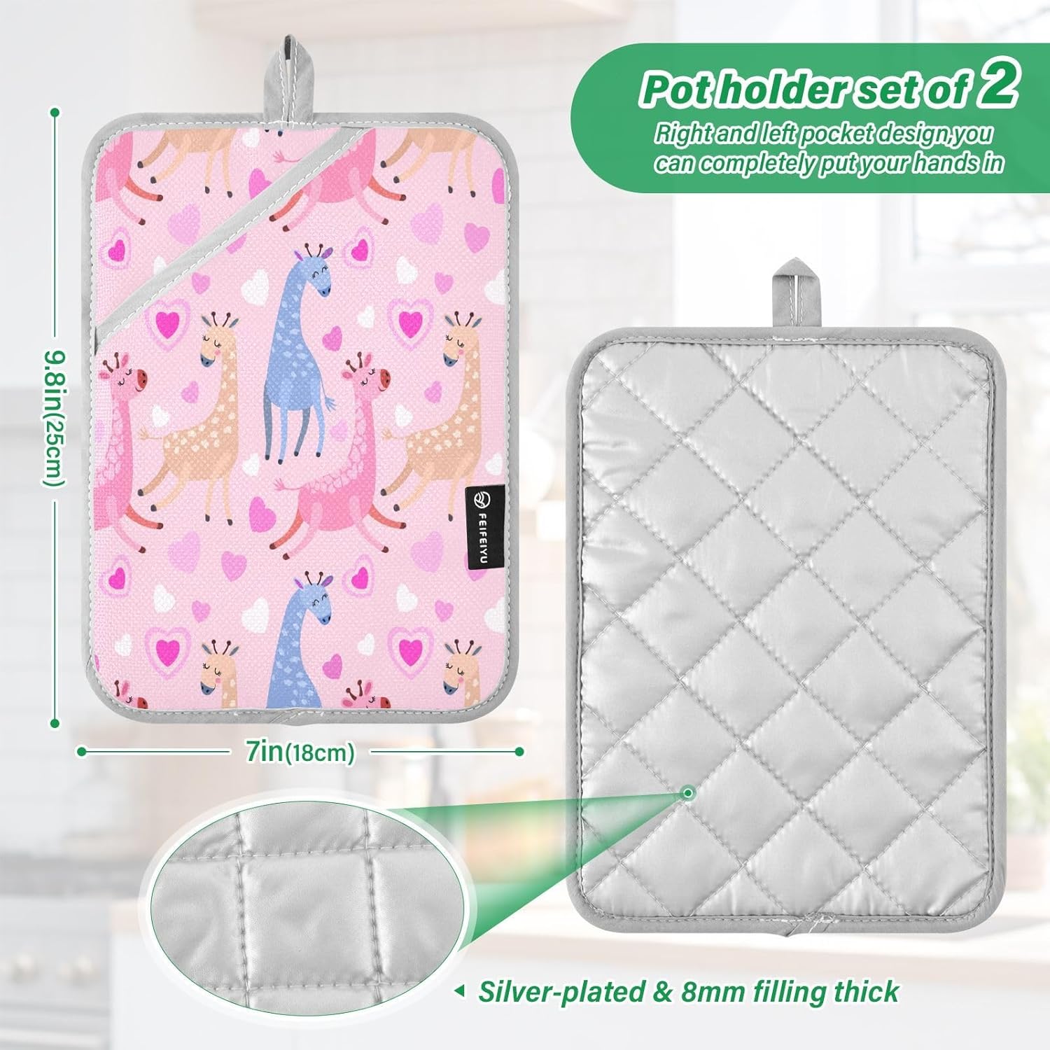 KCldeci Cute Giraffe Heat-Resistant Potholders for Baking Cooking as a Gift