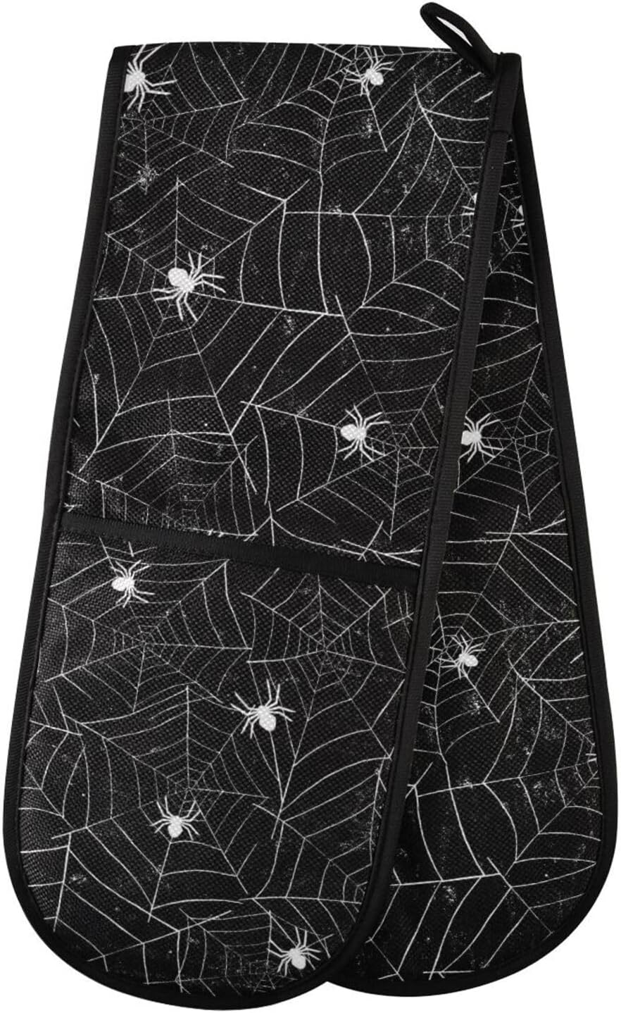 Seasonal Halloween Retro Black White Spider Oven Mitts 88x178 cm 35x7 inch