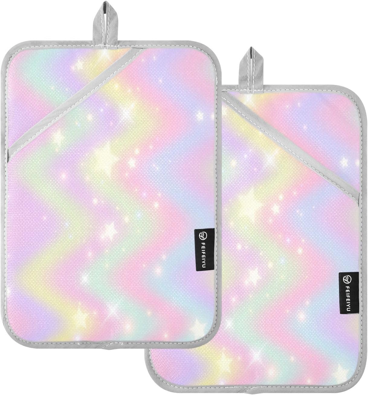 Kcldeci Rainbow Stars Hearts 2-Pack Oven Mitts