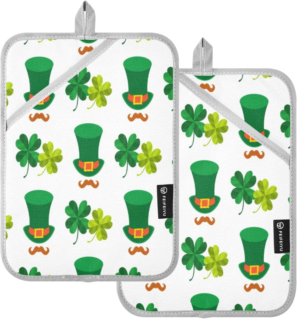 Kcldeci 2Pack Green Hat Four Leaf Clover Heat Resistant Potholders