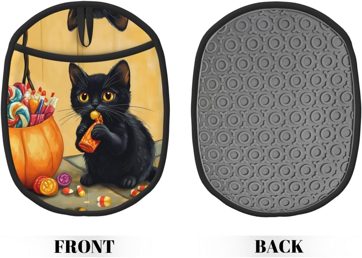 Halloween Cute Black Cat Pot Holder Heat-Resistant Oven Mitt for Kitchen