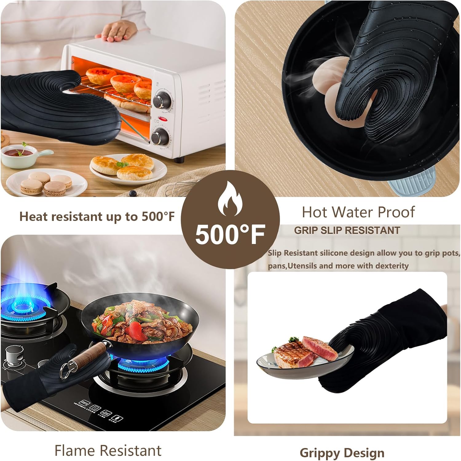 Tayfeim Silicone Oven Mitts - Heat Resistant BPA-Free Easy Clean