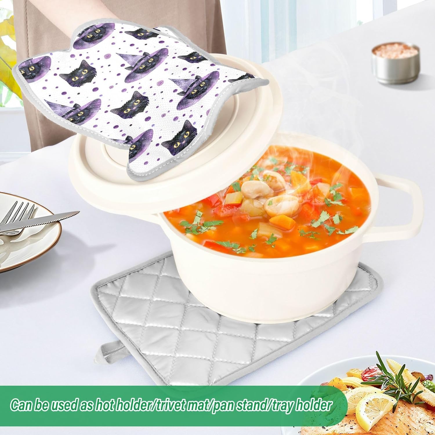 Halloween Cats Witch Hats Pot Holder Set