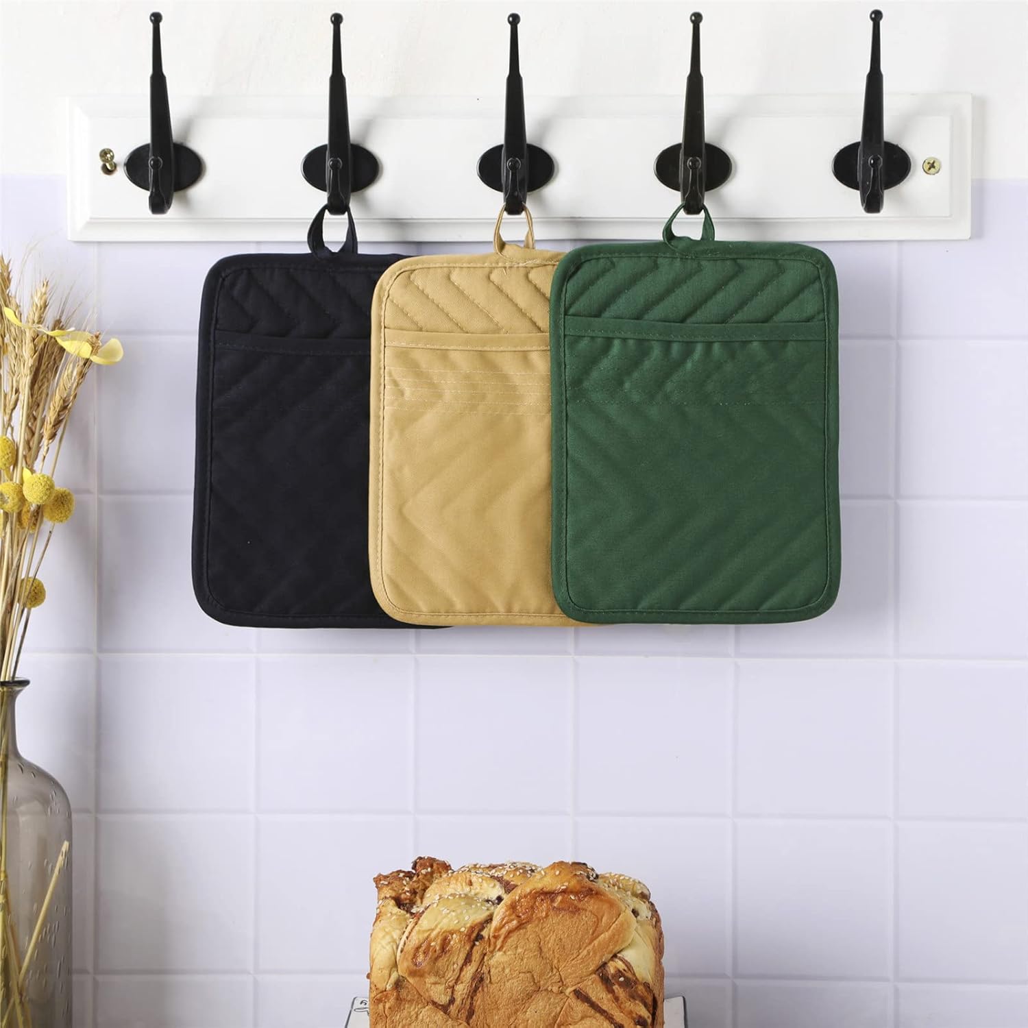 Anyi 7x9 Heat-Resistant Cotton Pot Holder Set 3-Pack Hunter Green