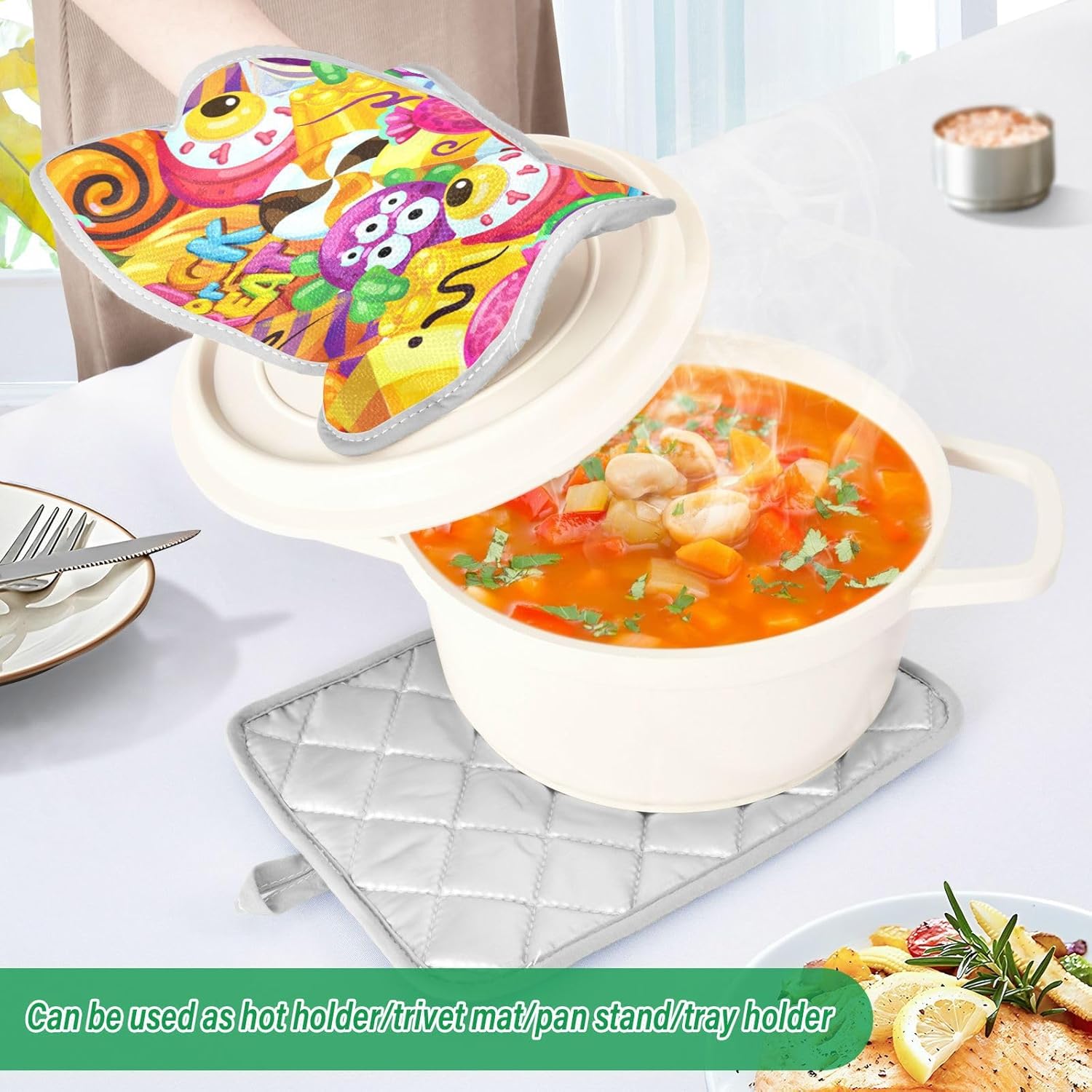 2Pcs Trick Or Treat Pot Holder Set Non-Slip Potholders with Pockets