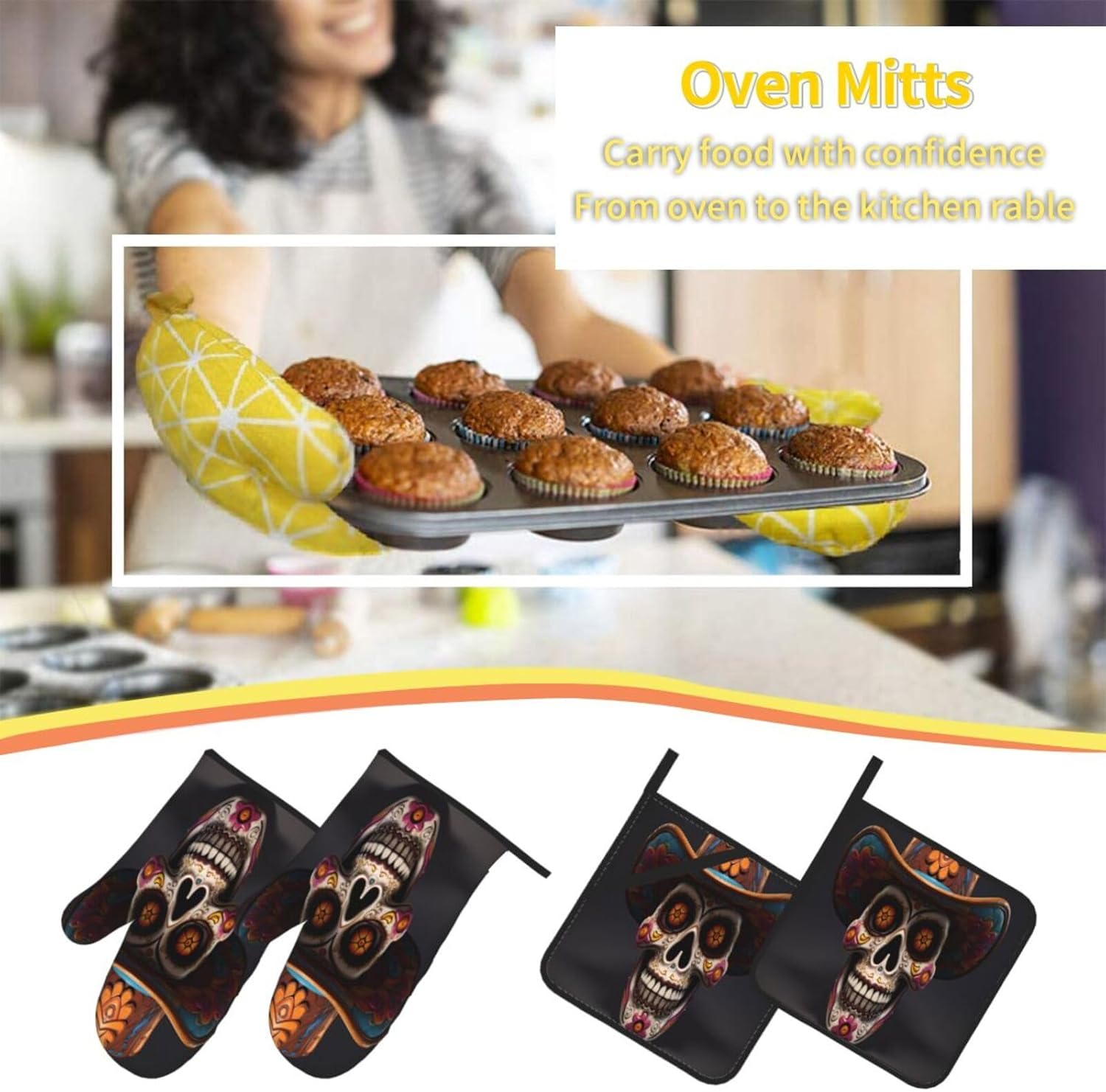 Halloween-Oriented Heat-Resistant Oven Mitt Set for Kitchen Use