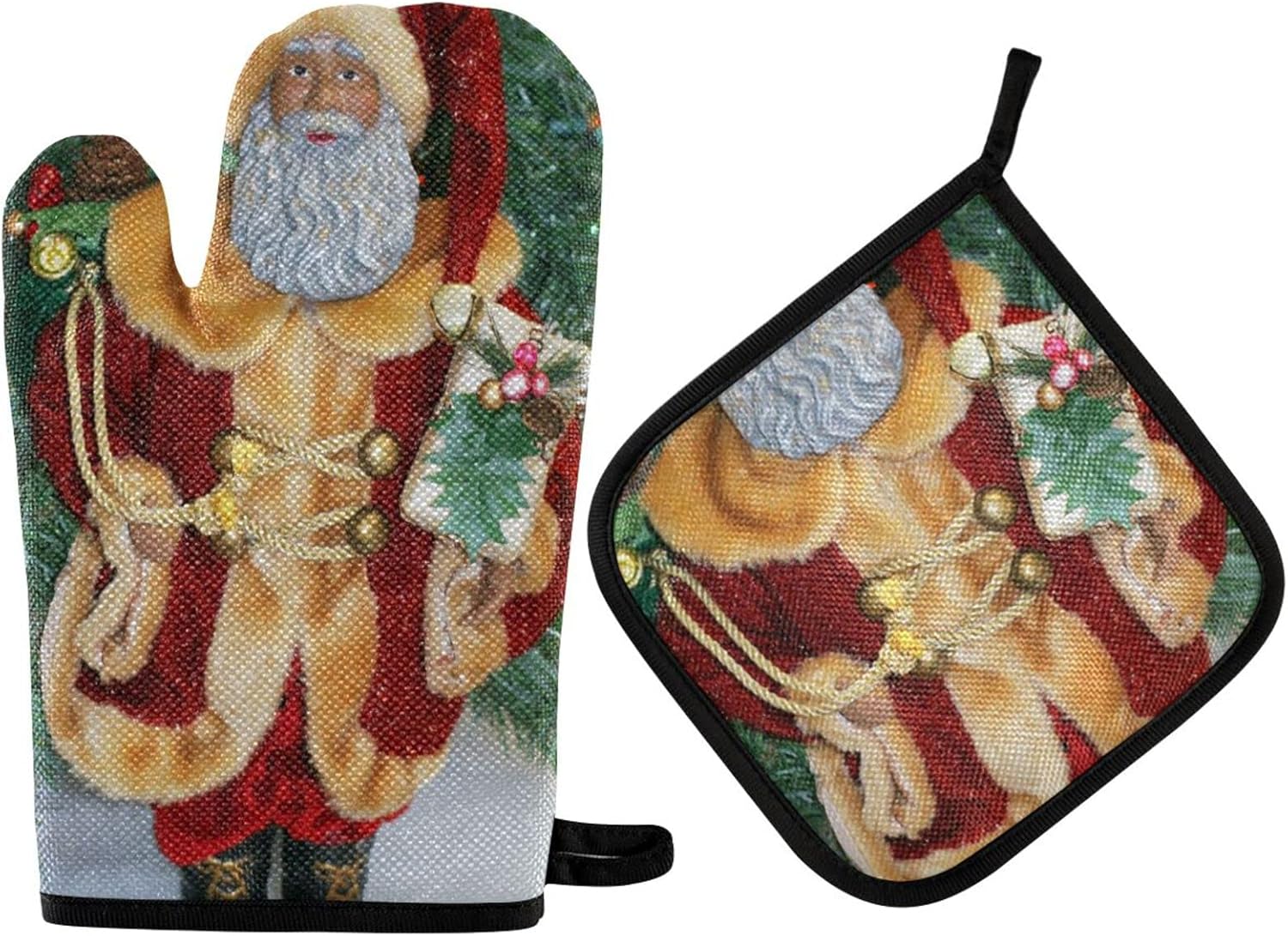 Exnundod African American Santa Oven Mitts Pot Holders Set 2PCS