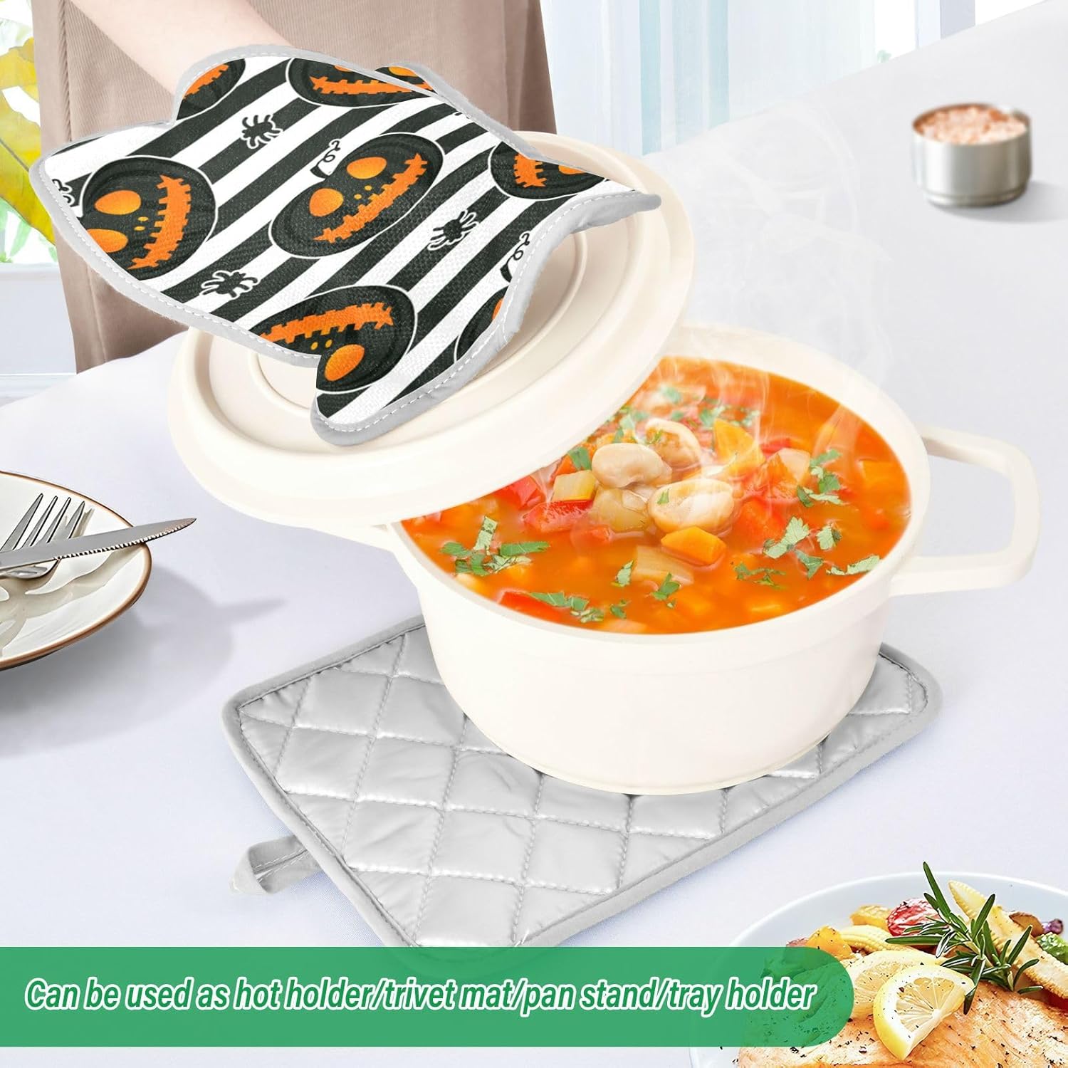 OurVII Jacko Lantern - 2x Potholders with Pockets for Halloween Kitchen Use