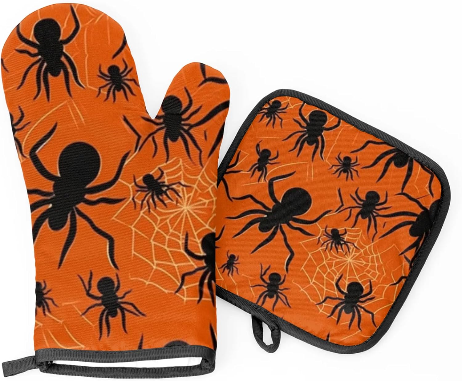 Halloween Spiders Web Oven Mitts and Pot Holder Set of 2