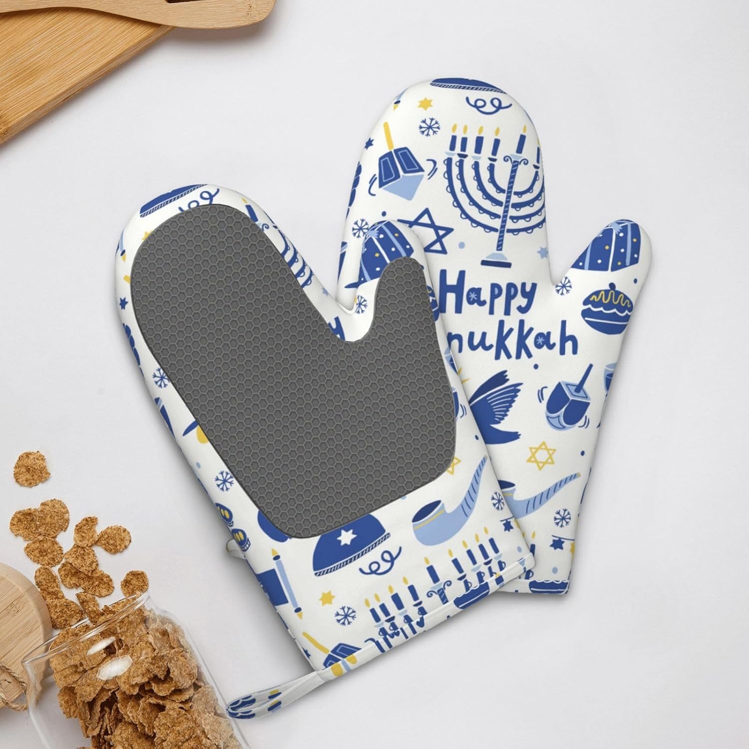 Happy Hanukkah Oven Mitts with Silicone