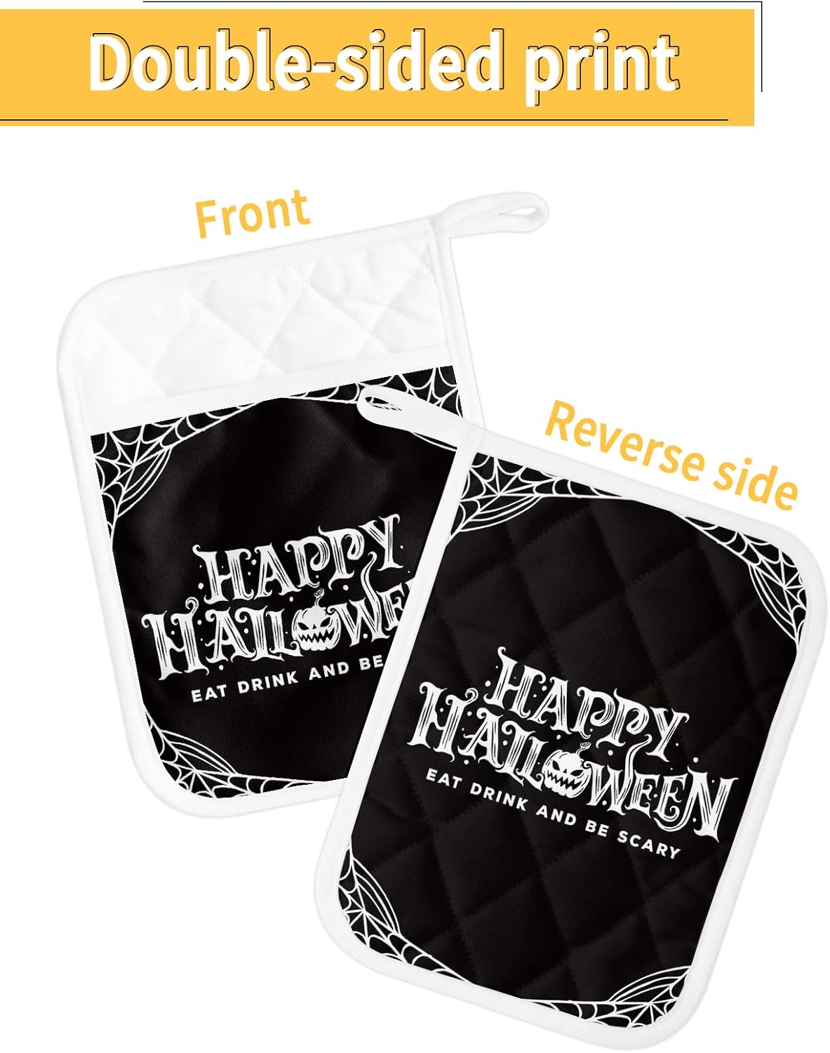 Pumpkin Pot Holder Set for Halloween - Heat-Resistant Kitchen Potholders with Pocket
