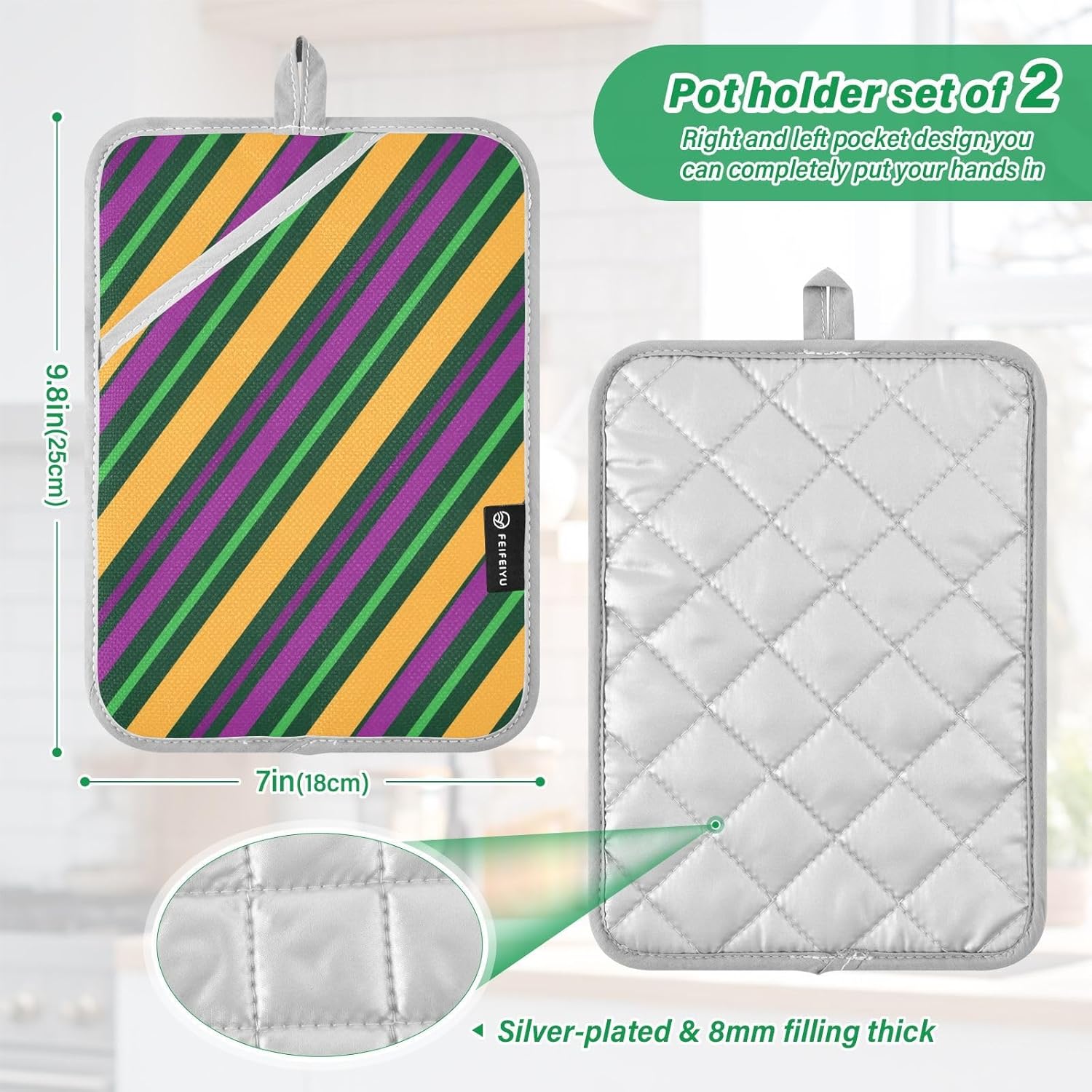 Mardi Gras Striped 2-Pack Potholders