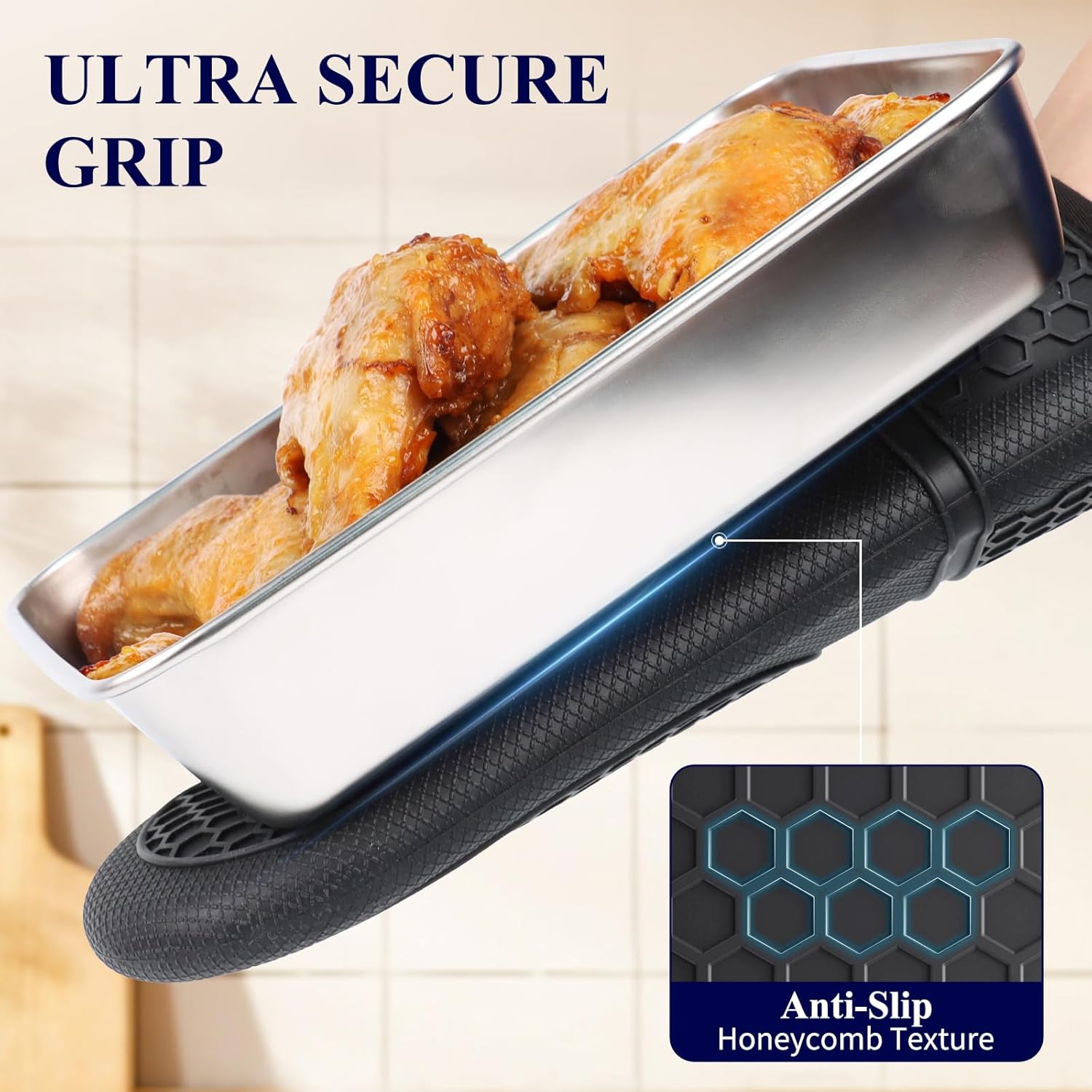 Two-Piece Heat-Resistant Silicone Oven Mitts for Baking Cooking