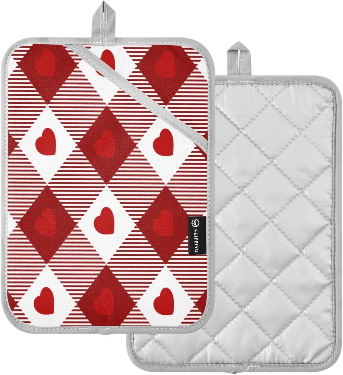 Heat-Resistant Heart Gingham Potholders Set Durable Oven Mitts for Baking