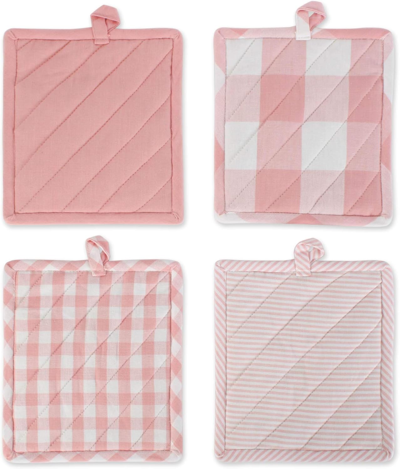 DII Gingham POTHOLDER SET Pink Heat-Resistant Kitchen Linens