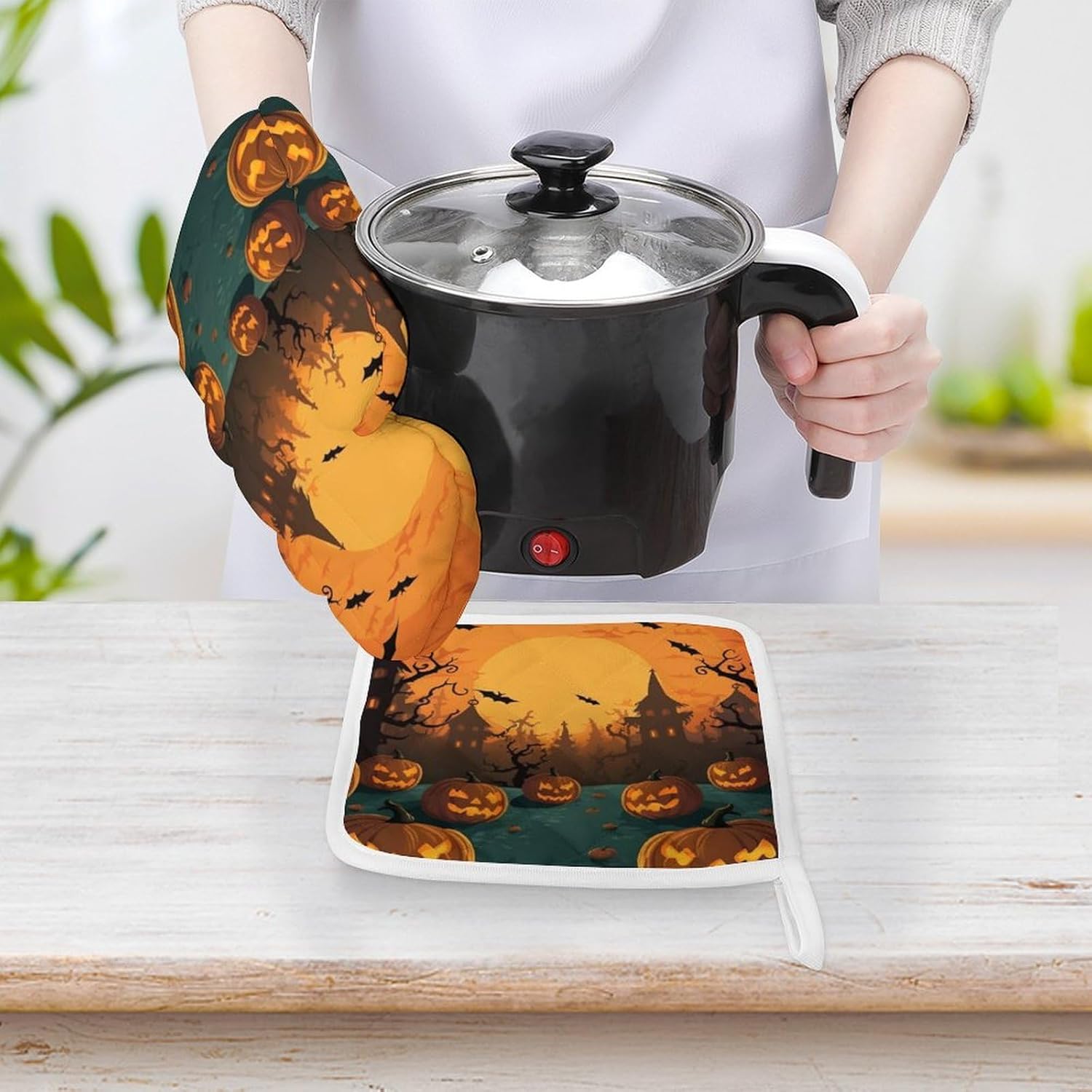 Halloween Orange Oven Mitts Pot Pads Set