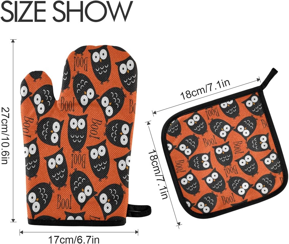 Halloween Boo Oven Mitts Pot Holders Set of 2 Heat Resistant Kitchen Gloves