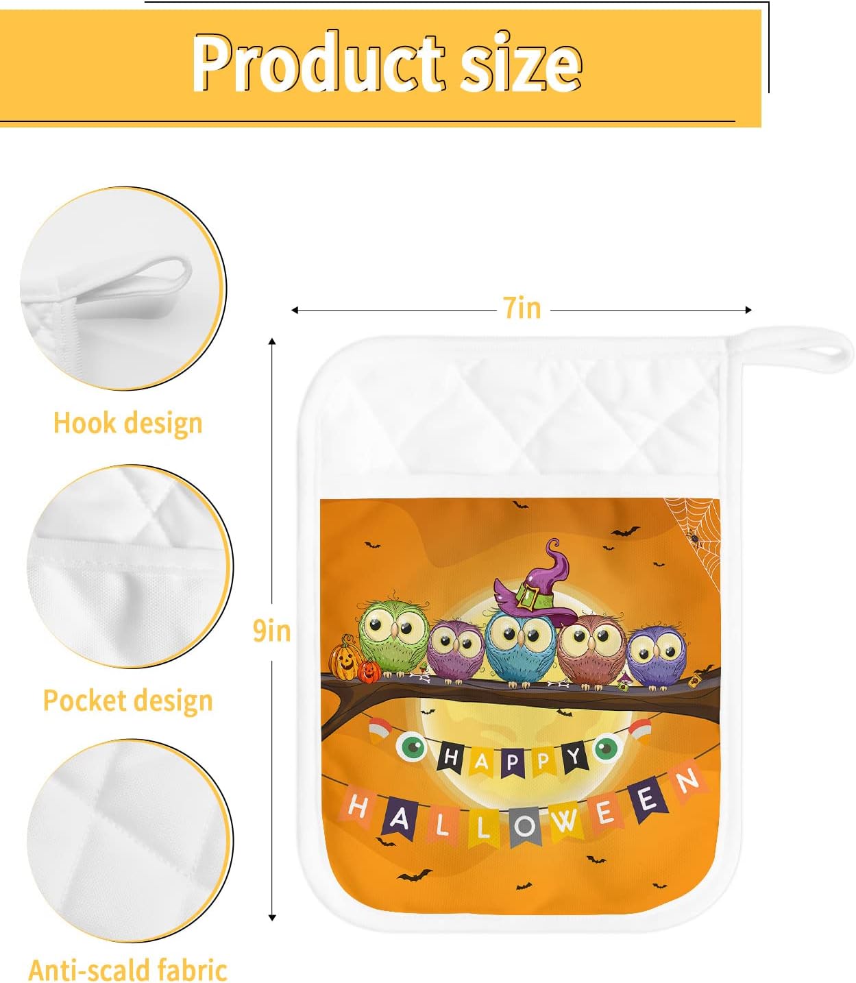 Halloween Cute Owl Bird Pot Holder Set for Kitchen