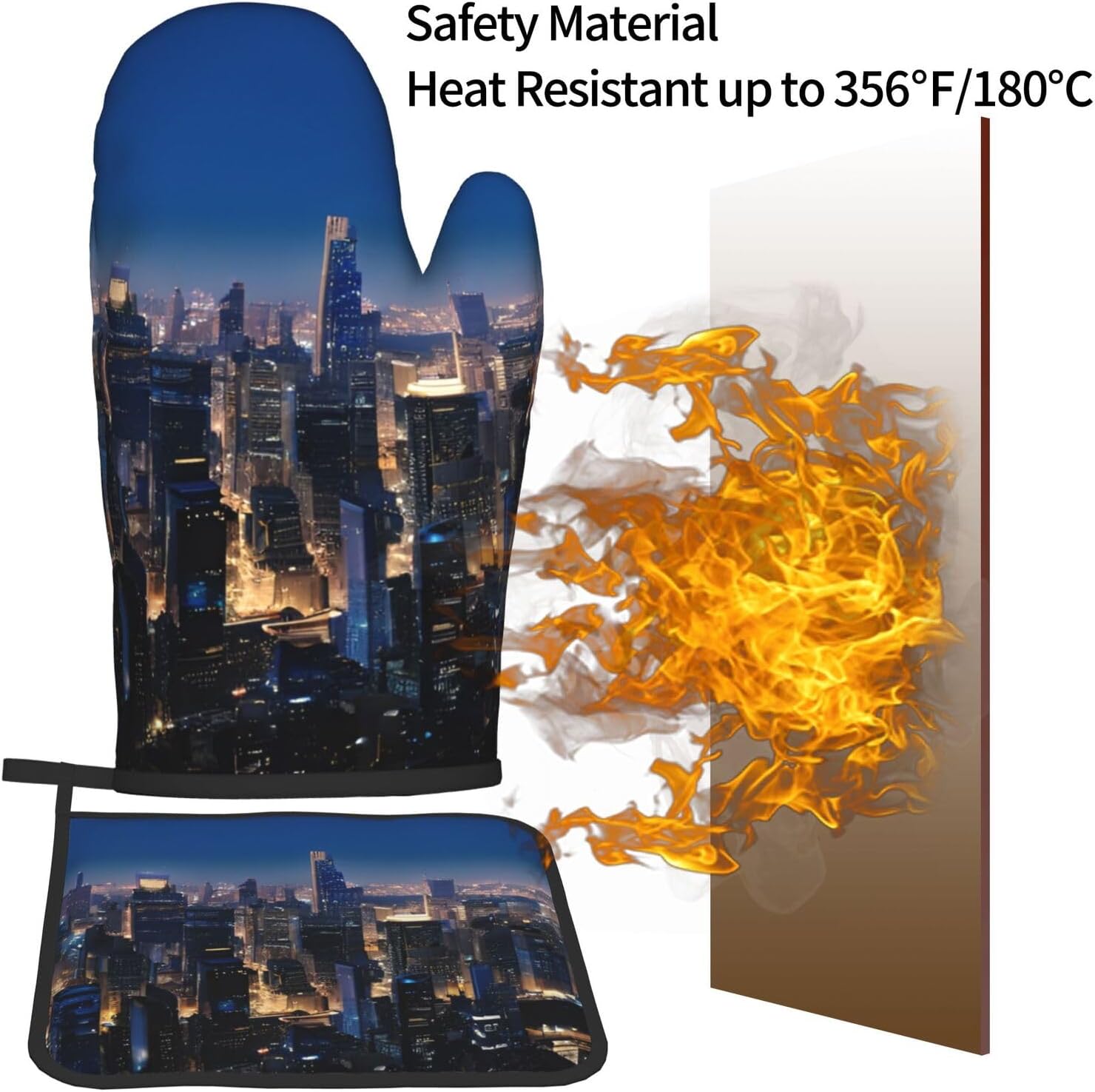 Los Angeles Skyline Prints Oven Mitt Pot Holder Set