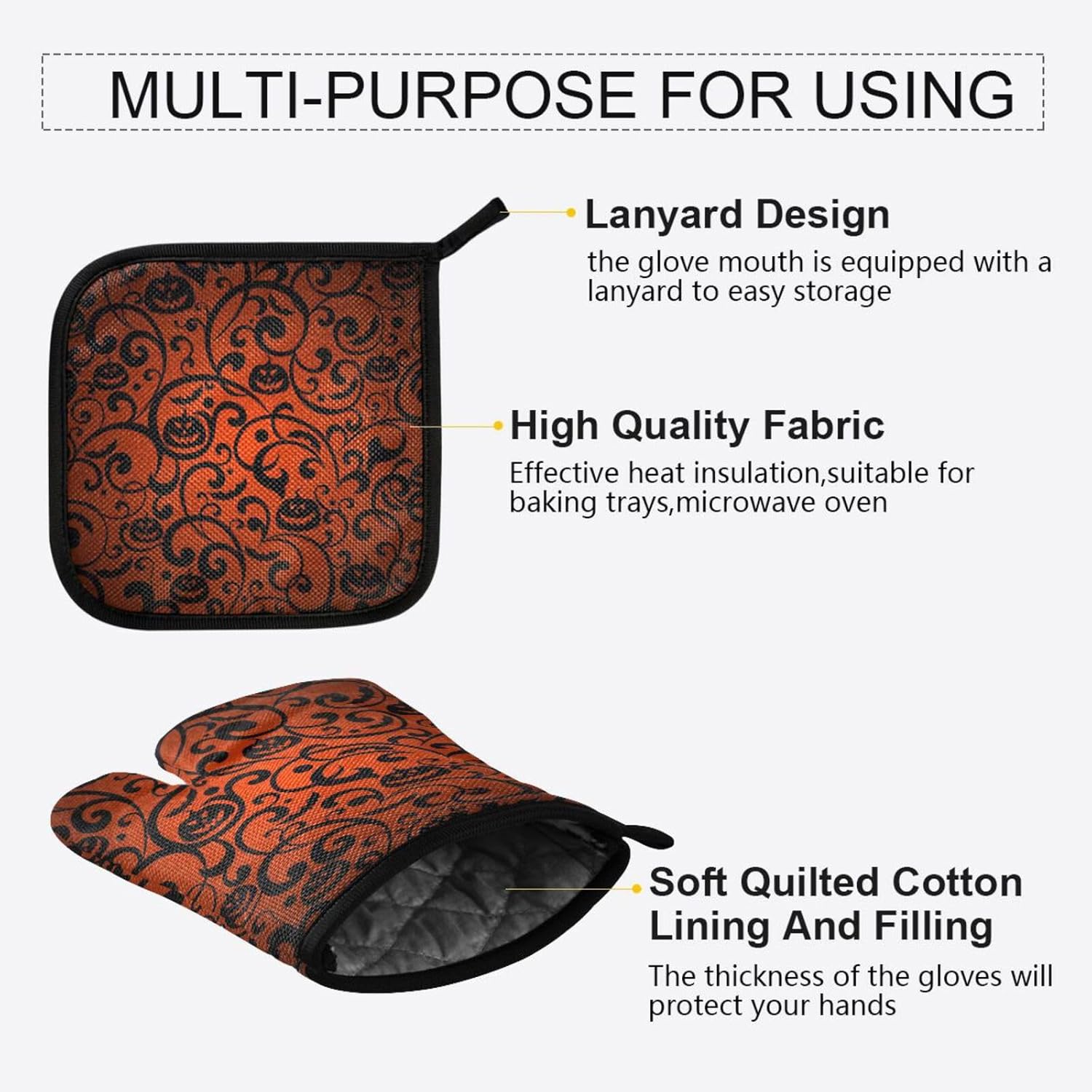 Pumpkin Flower Halloween Oven Mitts Set 2 Piece