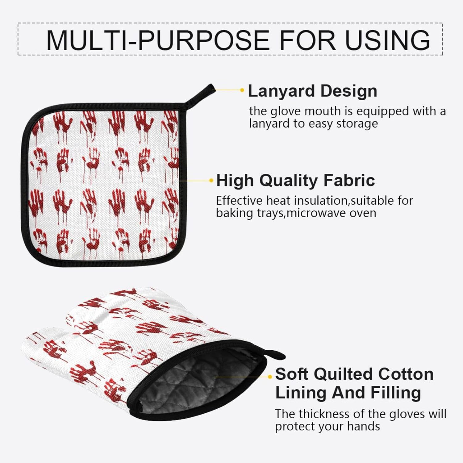 Halloween Bloody Hand Prints Set - 2-Piece Oven Mitts for Cooking