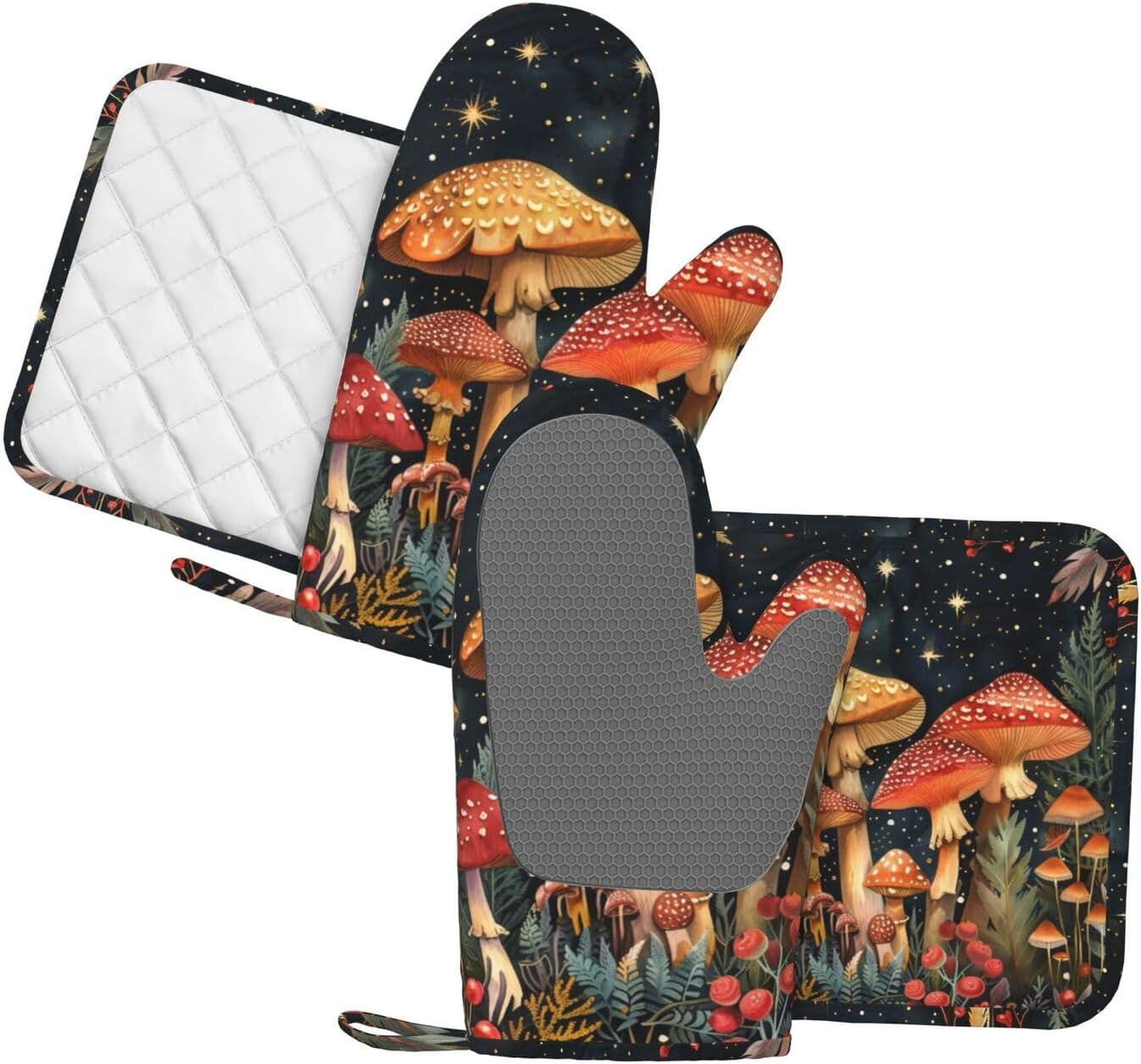 Mushroom Forest Oven Mitts Set of 4