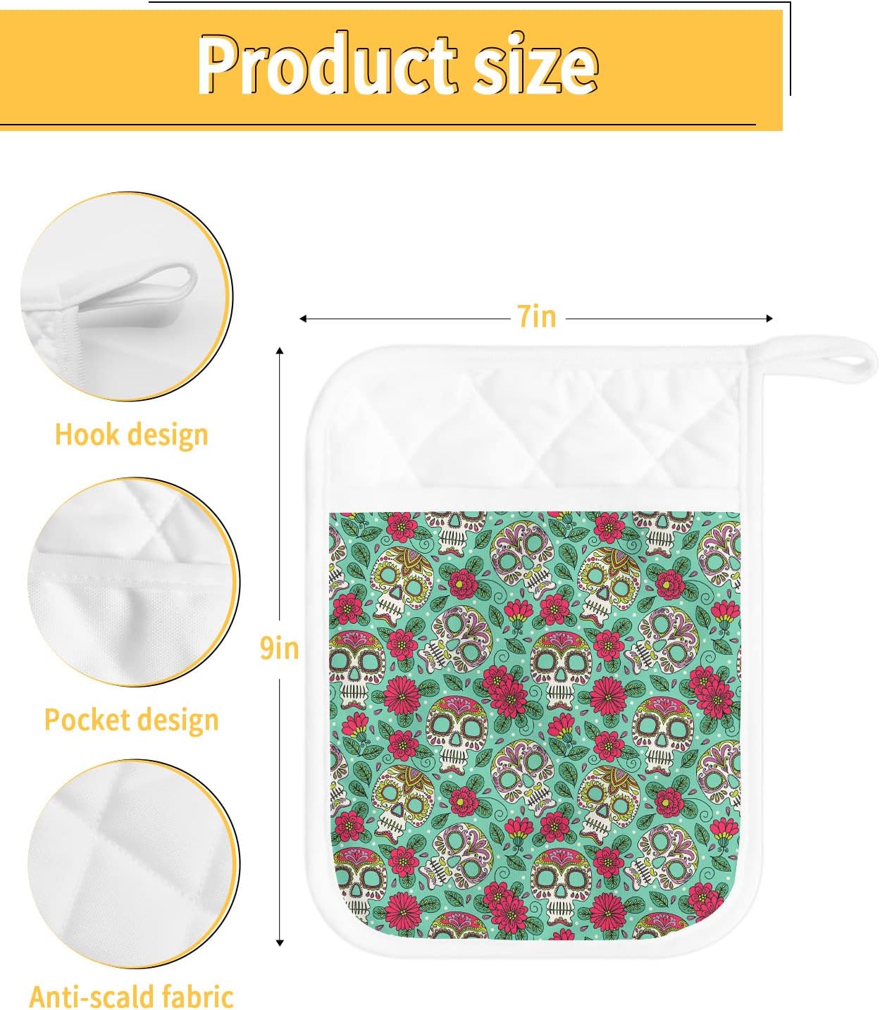Hilarious 5-Pack Pot Holders with Sugar Skulls for Kitchen Fun