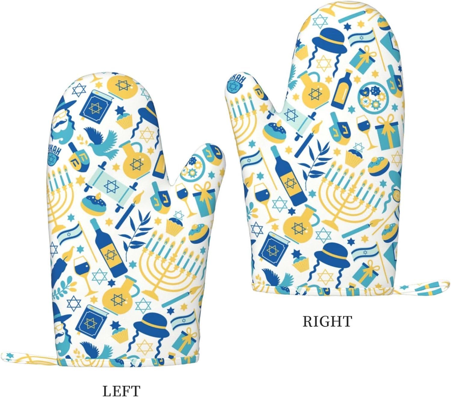 Happy Hanukkah Oven Mitts Safe Spacious for Baking BBQ