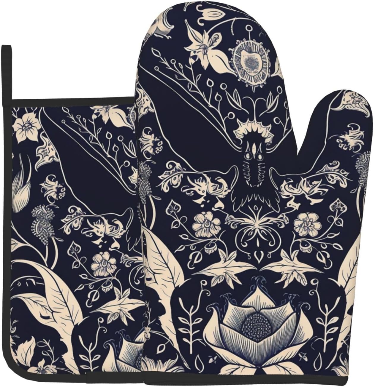 Halloween Bat Flower Oven Mitts Pot Holders Set Heat Resistant TrustyEssed