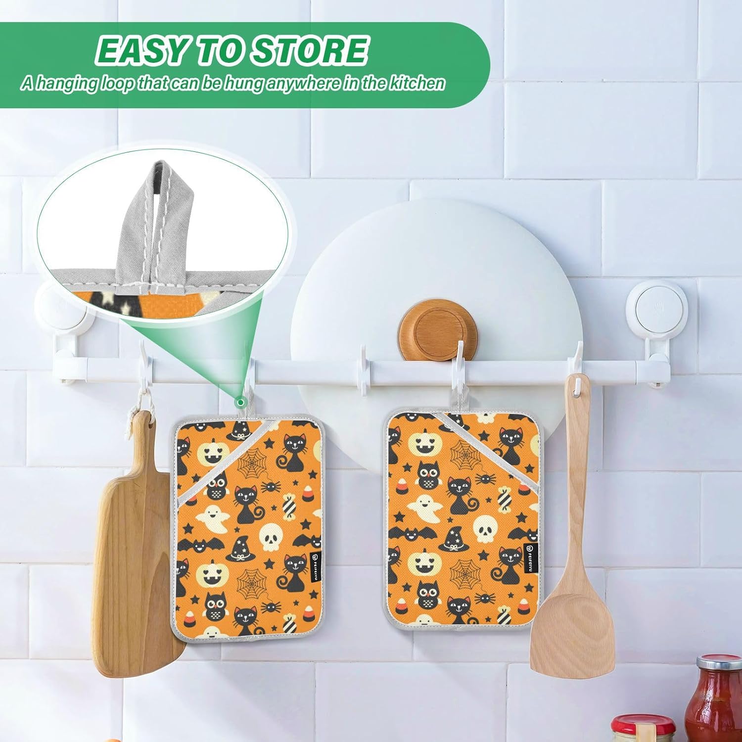 Trick-or-Treat Treat Halloween Black Cat Pot Holder Set