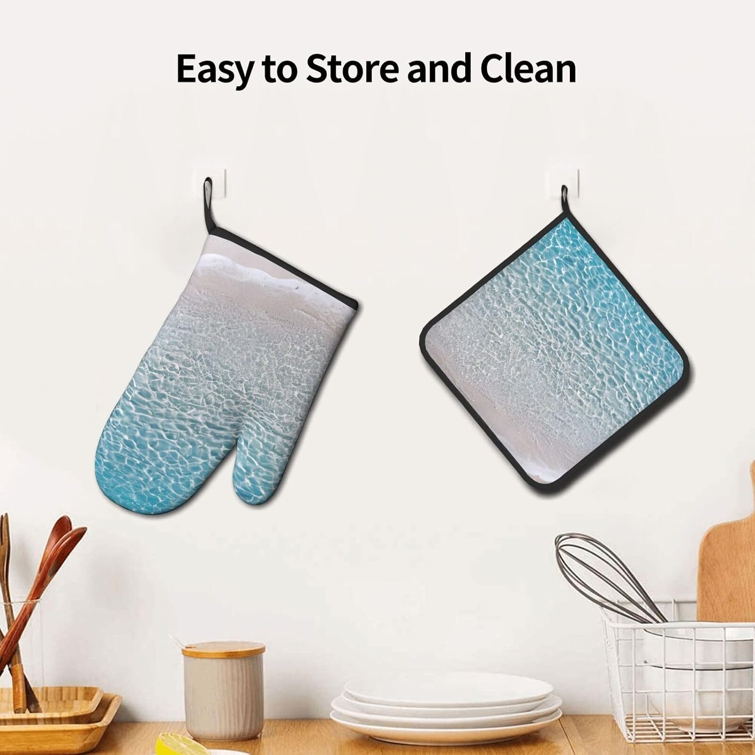 Clear Sea Water Oven Mitt Pot Holder Set