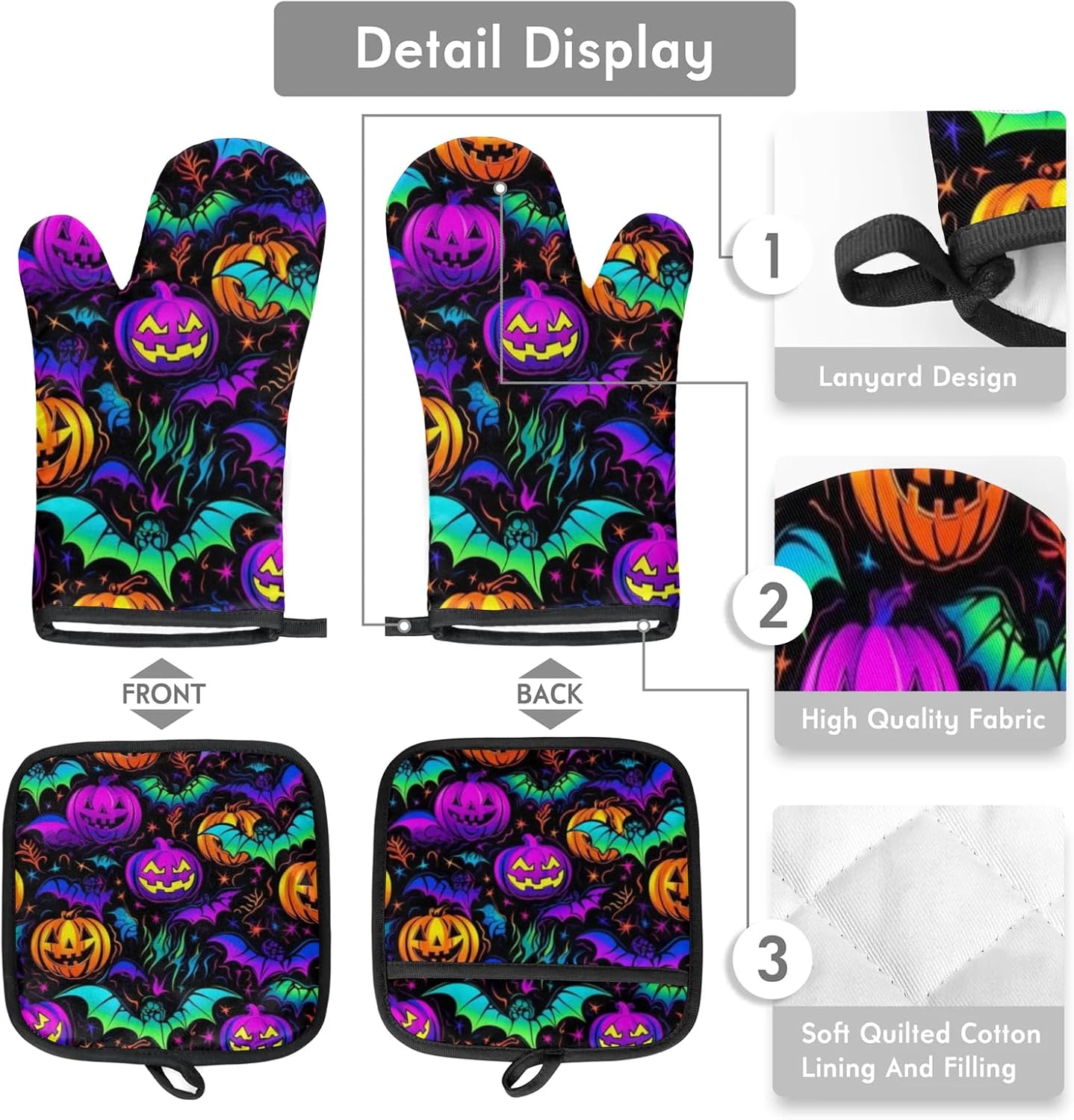 Halloween Spooky Set Oven Mitts Pot Holder for Safe Cooking