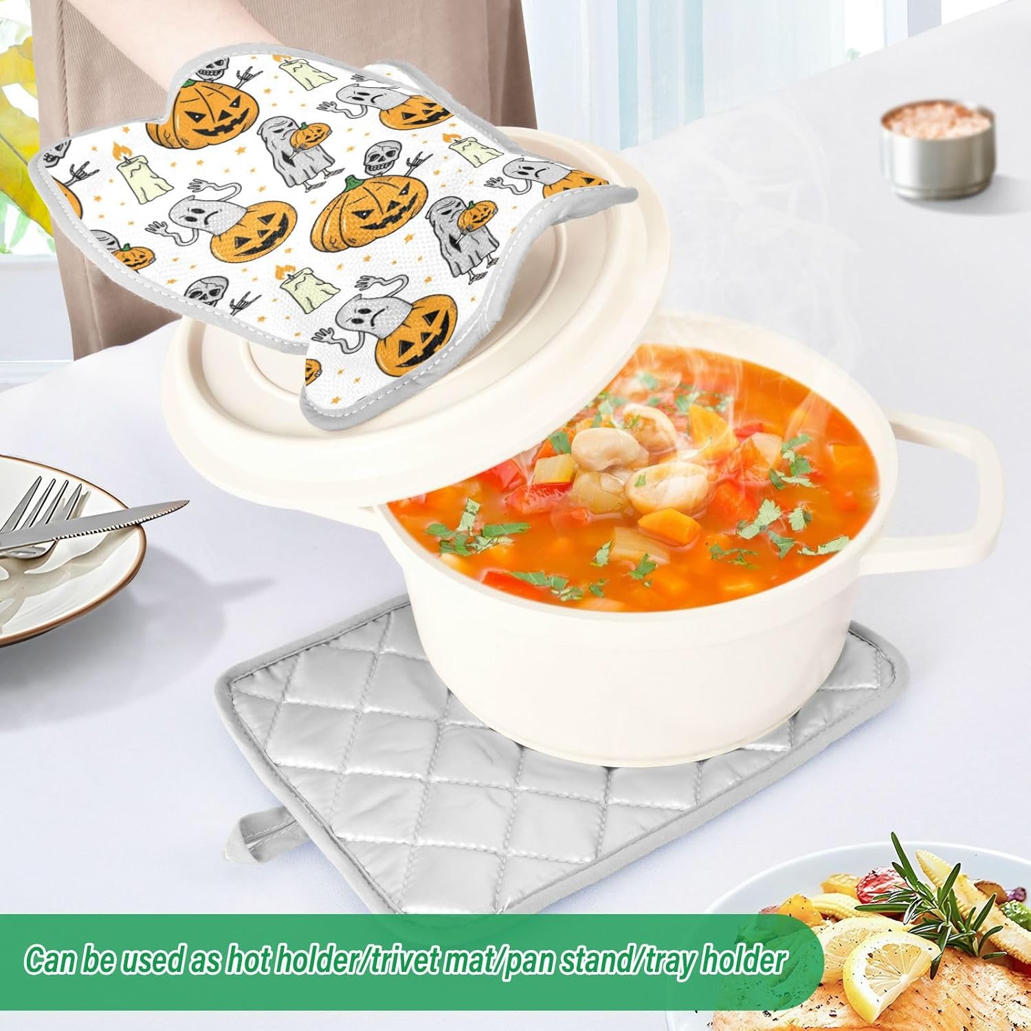 Halloween Spooky pumpkin pot holder set for cooking