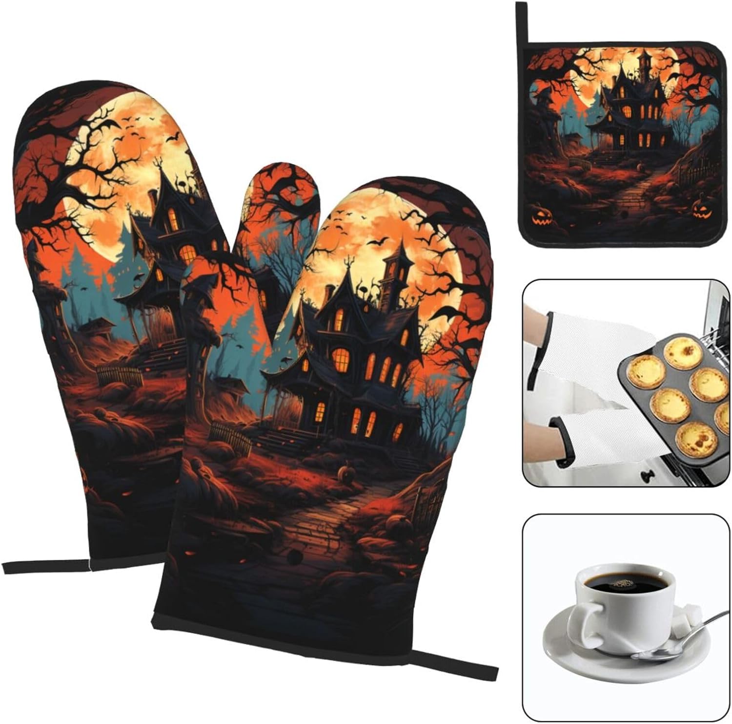 Halloween Castle Oven mitts set