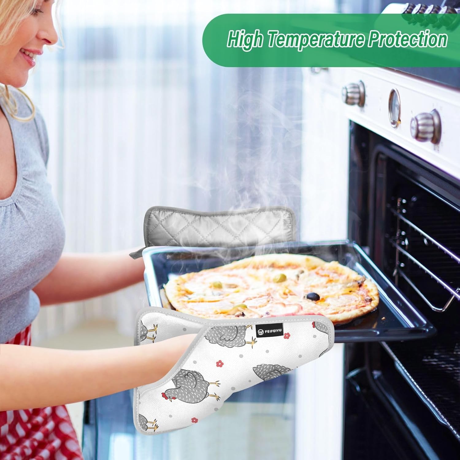 Dalzium Potholder Set of 2 Heat Resistant Oven Mitts with Hand Pocket