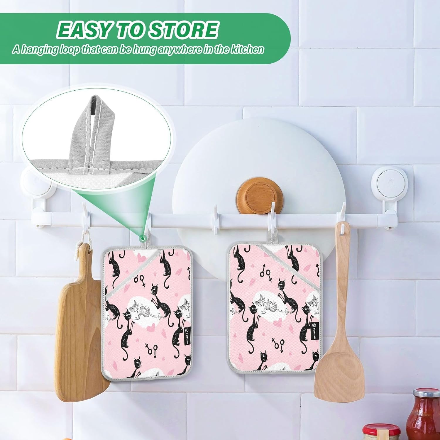 Hearts and Heat - White Cat Black Cat Potholders Set for Kitchen Uses