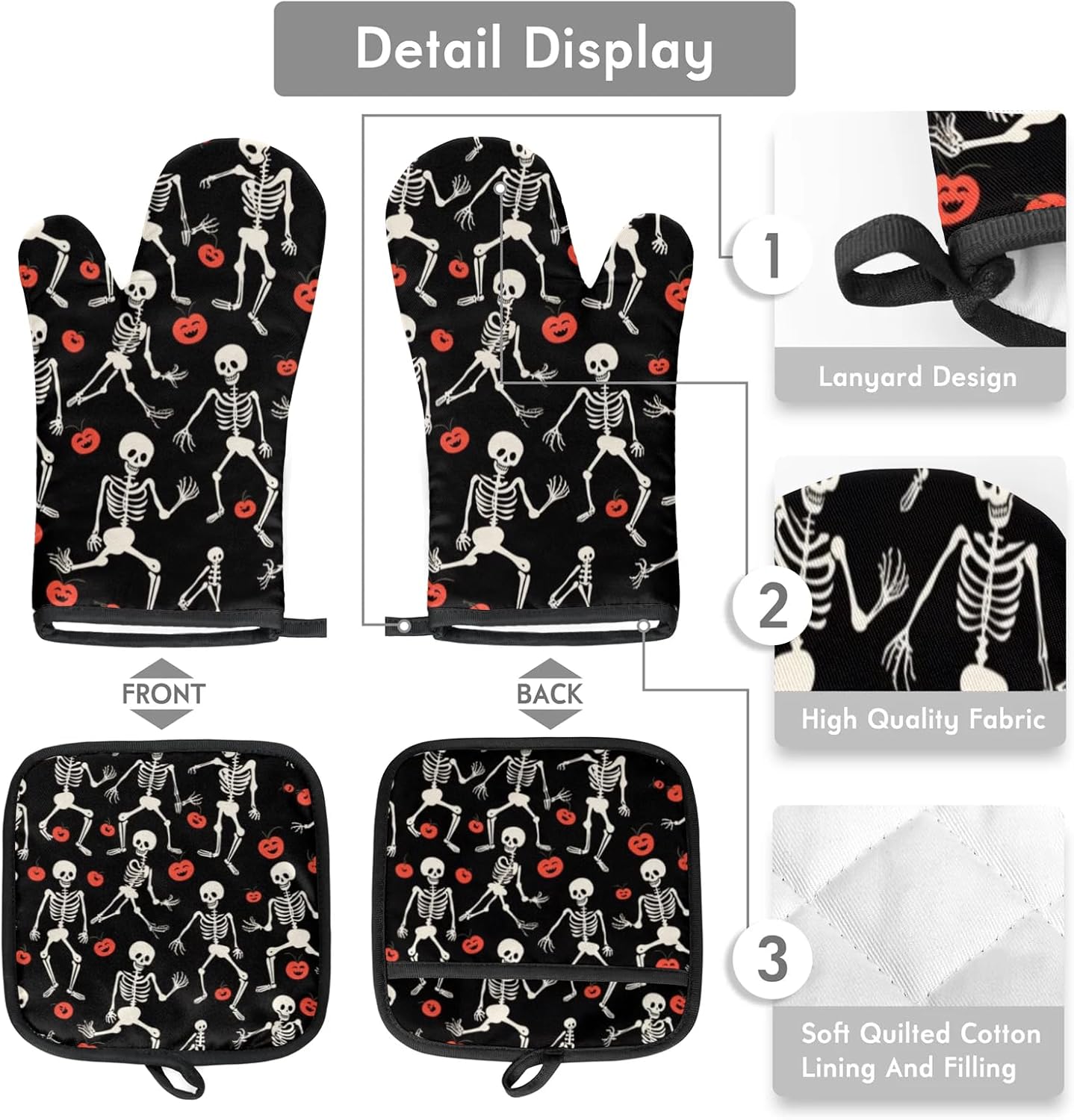 Halloween Funny Skull Oven Mitt Pot Holder Set