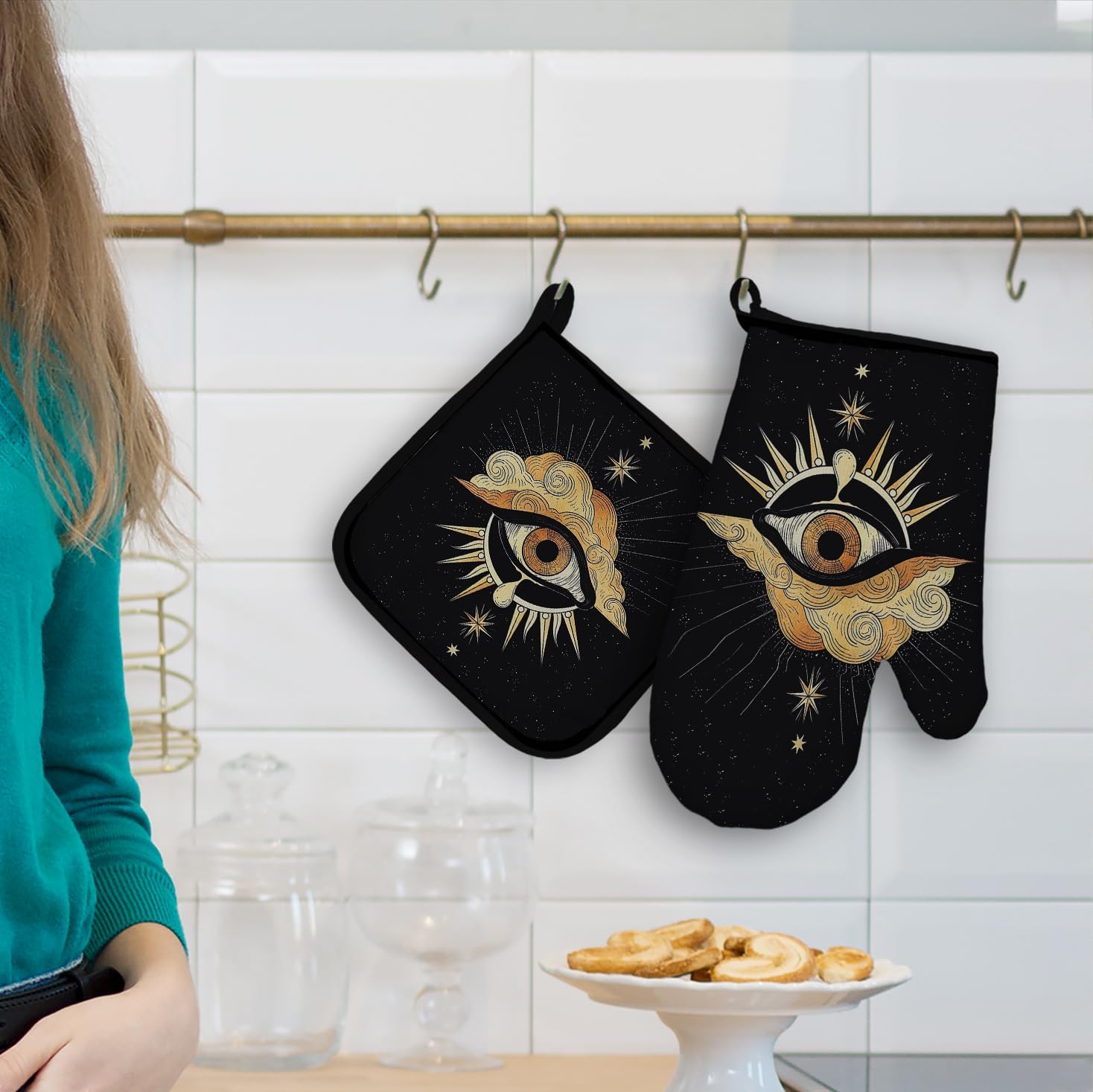 Mingnei Tarot Evil Eye Oven Mitts and Potholder Set